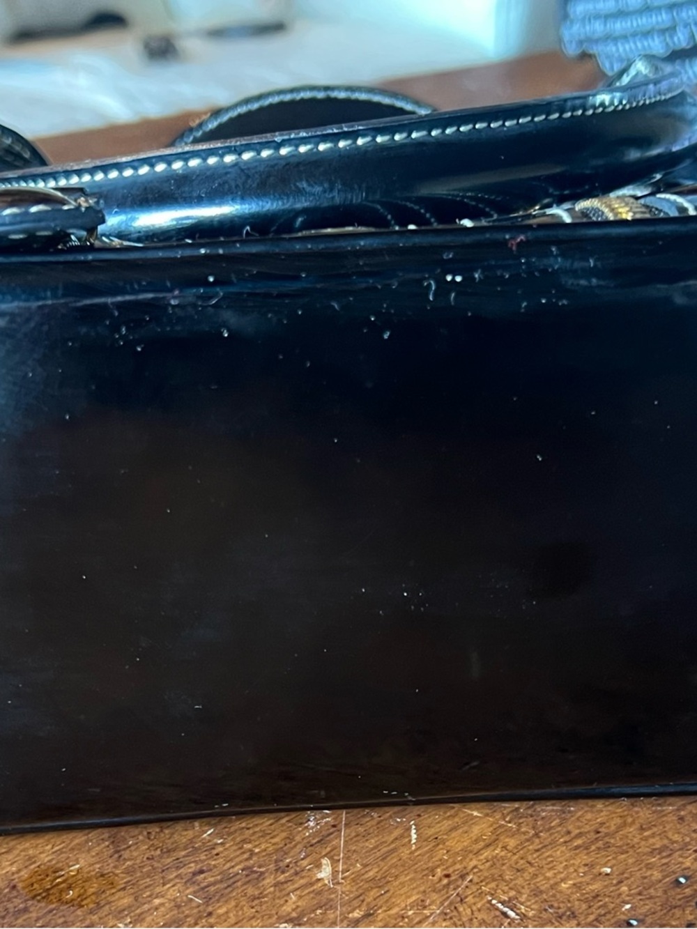 Black Patent Women's Satchel Bag with Gold Hardware - Picture 9 of 15